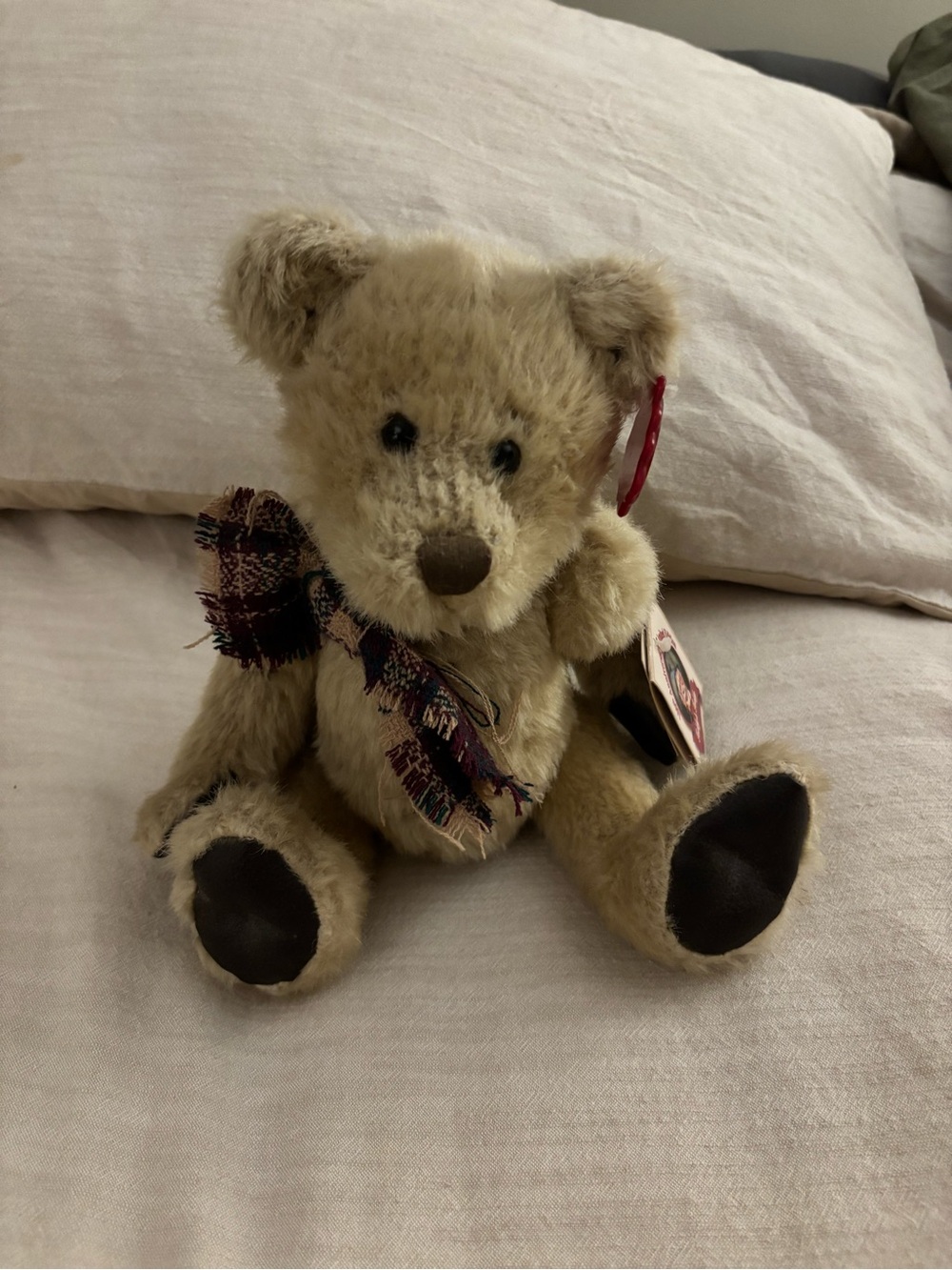 Plush Light Brown Teddy Bear with Plaid Scarf - Unbranded